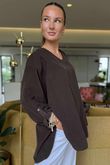 Made in Italy Cooper Needlecord Scoop Dip Back Top Coffee Bean